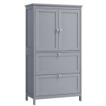 Armoire de salle de bain avec 2 tiroirs et 2 portes tagres rglables 30 x 60 x 110 cm gris tourterelle ...
