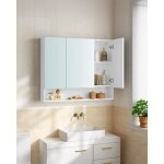 Armoire de salle de bain avec portes miroir compartiment ouvert tagres rglables 165 x 90 x 75 cm blanc ...
