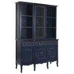 Armoire vaisselier - pegane - bois de paulownia - verre - bleu fonc� - 3 tiroirs - 4 portes