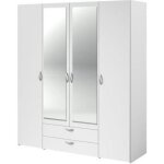 Armoire varia - d�cor blanc - 4 portes battantes + 2 miroirs + 2 tiroirs - l 160 x h 185 x p 51 cm - ...