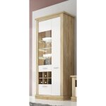 Armoire vitrine buffet haut coloris chne cambrianblanc - longueur 96 x profondeur 41 x hauteur 201 cm ...