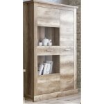 Armoire vitrine pegane - ch�ne vieilli - 2 portes 2 tiroirs et 6 casiers - 125x418x1747cm