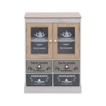 Armoire vitrine shabby avec 4 tiroirs et 2 portes en bois blanc beige gris - mobili rebecca - rebecca ...