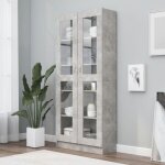 Armoire à vitrine - vidaxl - gris béton - 2 portes - 5 compartiments - meuble de séjour Armoire à vitrine - vidaxl - gris béton - 2 portes - 5 compartiments - meuble de séjour