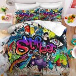 Art de la rue graffiti hip - hop parure de lit 3 pieces 1 housse de couette 220 * 240cm et 2 taies doreillers ...