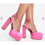 Sandales satines - asos - rose - talon haut - semelle plateforme - boucle de serrage