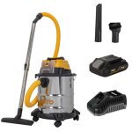 Aspirateur 20v sans fil eau et poussires cuve inox 20l + batterie lithium 2ah vito