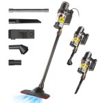 Aspirateur balai sans sac puissant 35kpa 1400w 5 en 1 aspirateur  main avec fil pour poils animaux sol ...