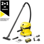 Aspirateur eau et poussires karcher wd 2 - 18 v - 12 / 18 sans fil (avec batterie amovible 18 v / 25 ...