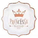 Assiette anniversaire princesse blanche et rose gold mtallise (x10) ref / 7243 matire carton