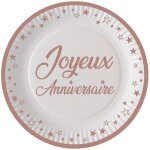 Assiettes jetables - joyeux anniversaire - rose gold mat - 23 cm - lot de 16 assiettes - carton