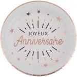 Assiette joyeux anniversaire blanche et rose gold métallique (x10) ref / 6647 Assiette joyeux anniversaire blanche et rose gold métallique (x10) ref / 6647