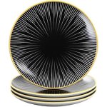 Assiettes en porcelaine - intirilife - ray� - noir et blanc - 4 pi�ces - 15. 3 cm