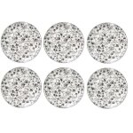Lot de 6 assiettes plates en porcelaine  motif floral - blanc / noir - d 27 cm