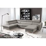 Aston - canap panoramique dangle convertible en cuir italien de luxe - 7 / 8 places - mridienne  droite ...