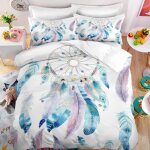 Attrape - r�ves plumes aquarelles parure de lit 3 pieces 1 housse de couette 220 * 240cm et 2 taies doreillers ...