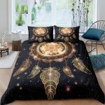 Attrape rves plume or indien parure de lit 3 pieces 1 housse de couette 220 * 240cm et 2 taies doreillers ...