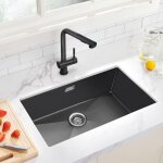 vier cuisine 1 bac noir 70x44x19cm - en acier inox - avec systme de drainage - montage sous plan ou ...