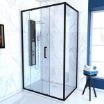 Aurlane paroi porte de douche coulissante + retour 120x80cm - profile noir mat - verre transparent 6mm ... Aurlane paroi porte de douche coulissante + retour 120x80cm - profile noir mat - verre transparent 6mm ...