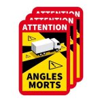 Plaque rectangle stickers autocollant attention angles morts poids lourds - lot de 3