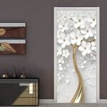 Autocollants de porte 3d 90 x 200cm papier peint de porte auto - adhsif 3d fleur blanche salon chambre ...