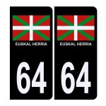 Autocollant sticker plaque dimmatriculation voiture 64 euskal herria pays basque noir logo couleur