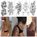 Autocollants temporaires de tatouage de fleur 3d - inf - 8 pi�ces - noir