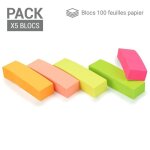 500 marques pages papier autocollants repositionnables ? 5 blocs de 100 feuilles 50 x15 mm couleurs fluo ...
