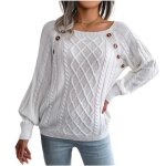 Pull tricoté femme blanc - automne hiver décontracté - col carré cloué - boutonnage Pull tricoté femme blanc - automne hiver décontracté - col carré cloué - boutonnage