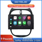 Autoradio gearelec 9 pouces android pour peugeot 206 avec carplay andriod auto gps navigation bt rds ...