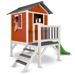 Axi maison enfant beach lodge xl en rouge avec toboggan en vert clair maison de jeux en bois ffc pour ...