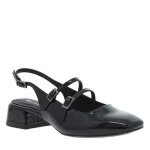 Babies noires vernies avec des sangles � boucle et � talon d�croch� moyen