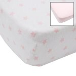 Babycalin lot de 2 draps housse jersey coton - impression toile rose et rose uni - 70 x 140 cm