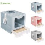 Bac � liti�re chat ferm�e anti odeur - fanduomu - 51 x 41 x 38cm - bleu - pliable et facile � nettoyer ...