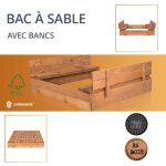 Bac  sable en bois springos avec bancs et couvercle  charnire - 120x120cm