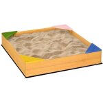Bac à sable carré en bois pour enfants 4 assises en coin et film protection 109 x 109 x 198 cm bois naturel ... Bac à sable carré en bois pour enfants 4 assises en coin et film protection 109 x 109 x 198 cm bois naturel ...