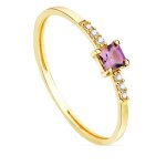 Bague 18k or 0. 03ct ct brillant diamant. topaze amthyste centre 3 mm. carr - taille: 54