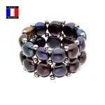 Compagnie g�n�rales des perles - bague 2 rangs - v�ritable perle de culture deau douce bouton noire - ...
