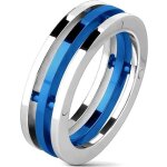 Bague 3 anneaux homme acier inoxydable et plaqu bleu design mcanique (70)