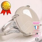 Bague en agate naturelle pure calc�doine blanche conforme s925 argent support net rouge mode ouverture ...