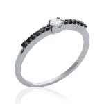 Bague alliance - bijouxia - taille 56 - cristaux de zirconium noirs - argent massif 925 / 000 rhodi�