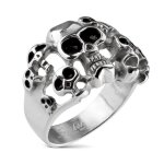 Bague anneau chevali�re homme acier dix t�tes de mort skull biker (60)