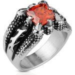 Bague anneau chevalire homme acier griffe dragon et pierre rouge biker (65)