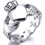 Bague femme en acier avec coeur mains et couronne claddagh - blanc - taille 52
