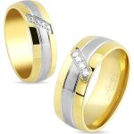 Bague en acier et plaqu or avec zircon pour fianailles - mixte - argent