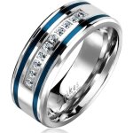 Bague - acier - homme - serti lignes bleues