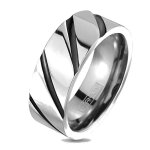 Bague anneau de fian�ailles - titane - homme - br�lures noires - bicolore - argent et noir