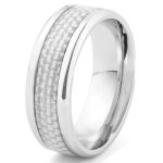 Bague anneau homme acier et fibres de carbone blanche classe (65)