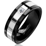 Bague homme en acier noir avec ruban central argenté serti Bague homme en acier noir avec ruban central argenté serti