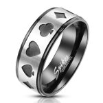 Bague anneau large pour homme acier laqu� noir bandeau poker argent (60)